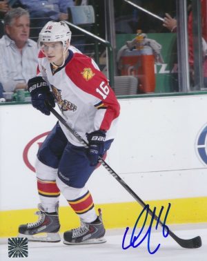 Nick Bjugstad Florida Panthers Framed Autographed 8 x 10 Red Jersey  Skating With Puck Photograph