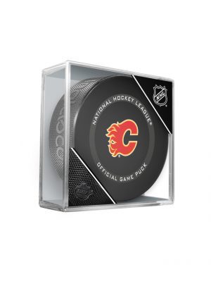 NHL Calgary Flames Officially Licensed 2021-2022 Team Game Puck Design - In Cube
