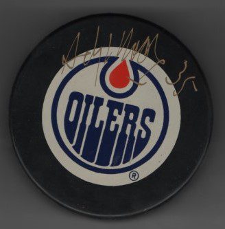 Andy Moog Oilers Autographed Hockey Puck w/COA