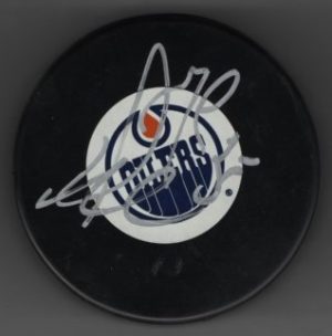 Dwayne Roloson Oilers Autographed Hockey Puck w/COA