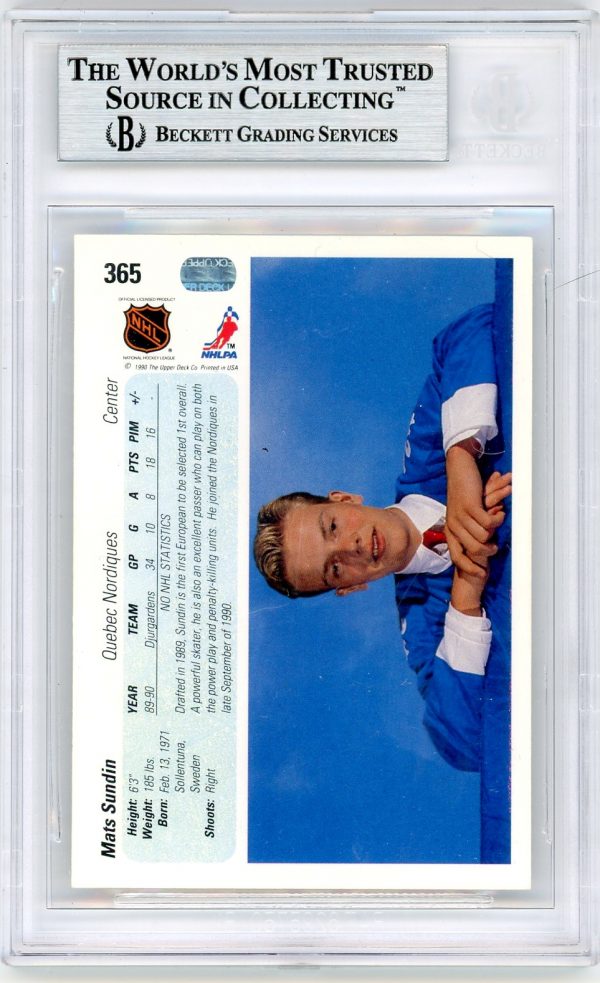 Mats Sundin Nordiques OPC 1990-91 Beckett Authenticated Slabbed Autographed Rookie Card #365