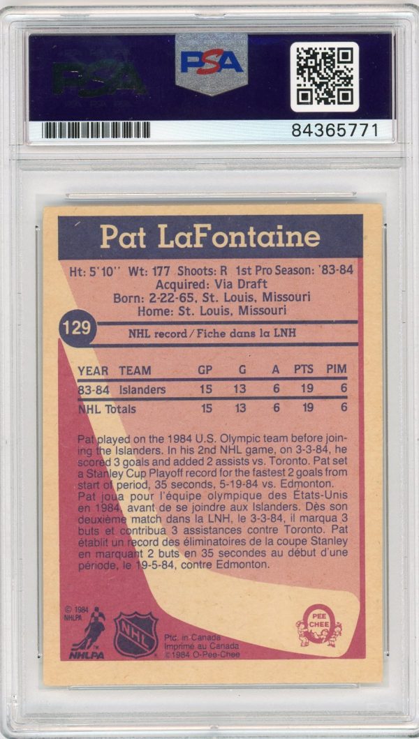 Pat LaFontaine Islanders OPC 1983-84 PSA Authenticated Autographed Slabbed Rookie Card #129