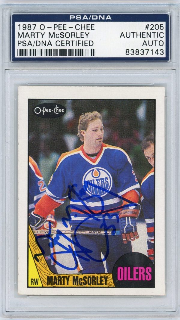 Marty McSorley Oilers 1987-88 OPC PSA/DNA Authenticated Autographed Slabbed Card #205