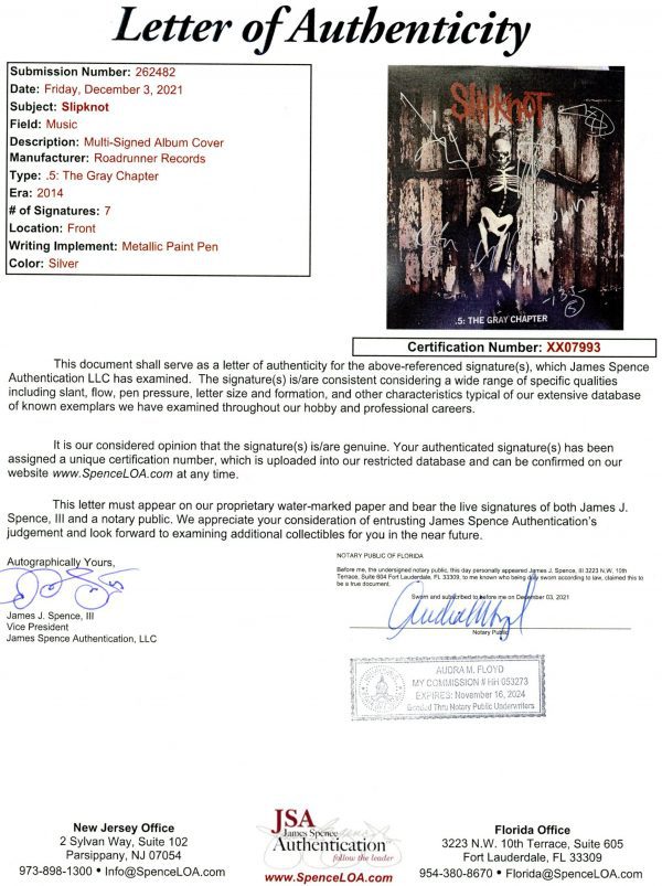 Slipknot - .5 The Gray Chapter Signed Vinyl Record (JSA)