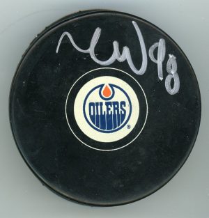 Xavier Bourgault Signed Edmonton Oilers Puck w/COA