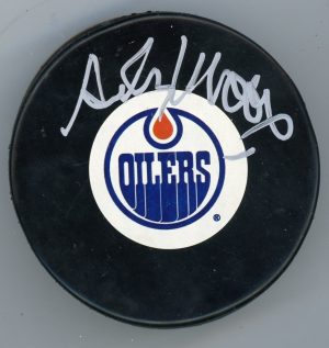Andy Moog Signed Edmonton Oilers Puck W/COA