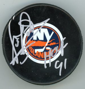 Denis Potvin Signed New York Islanders Puck Inscribed "HOF 91" W/COA