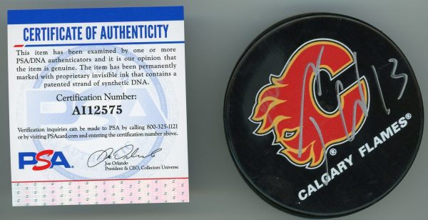 Johnny Gaudreau Flames Signed Puck