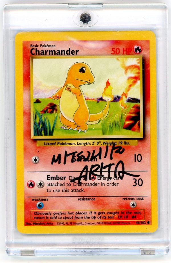 Mitsuhiro Arita Autographed Charmander Base Set 46/102 Pokemon Card