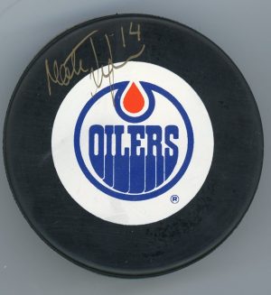 Mats Lindgren Signed Edmonton Oilers Puck W/COA