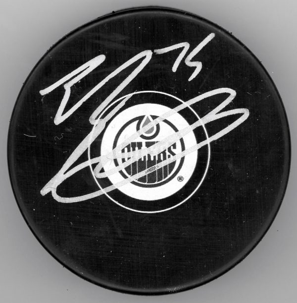 Evan Bouchard Oilers Autograph Puck w/ COA