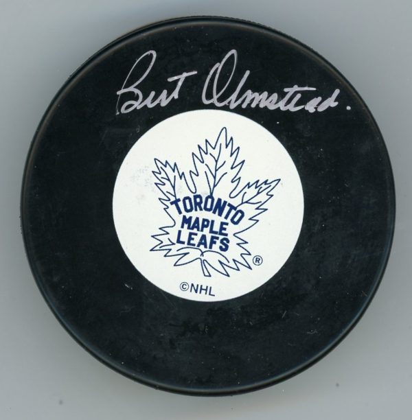 Bert Olmstead Signed Maple Leafs Puck w/COA
