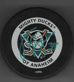 Jean-Sebastien Giguere Ducks Autographed Hockey Puck w/COA