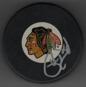 Phil Housley Blackhawks Autographed Hockey Puck w/COA