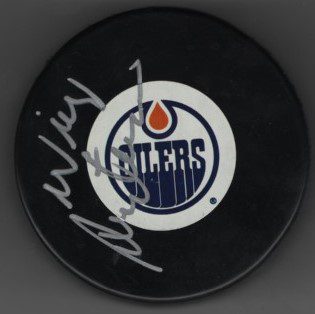Willy Lindstrom Oilers Autographed Hockey Puck w/COA
